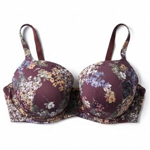 Cacique Balconette Underwire Bra 42F Floral Print Plum Burgundy Lingerie